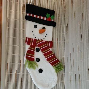 Festive Knitted Snowman Christmas Stocking with Red and Green Accents